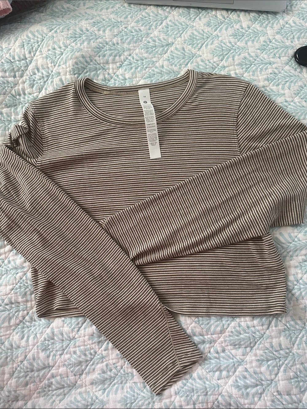 lululemon athletica Brown and White Striped Long-Sleeve Top